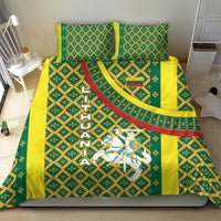 Lithuania Knight Pattern Bedding Set with Traditional Green Yellow Red Design and Vytis Emblem - Wonder Print Shop