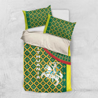 Lithuania Knight Pattern Bedding Set with Traditional Green Yellow Red Design and Vytis Emblem - Wonder Print Shop