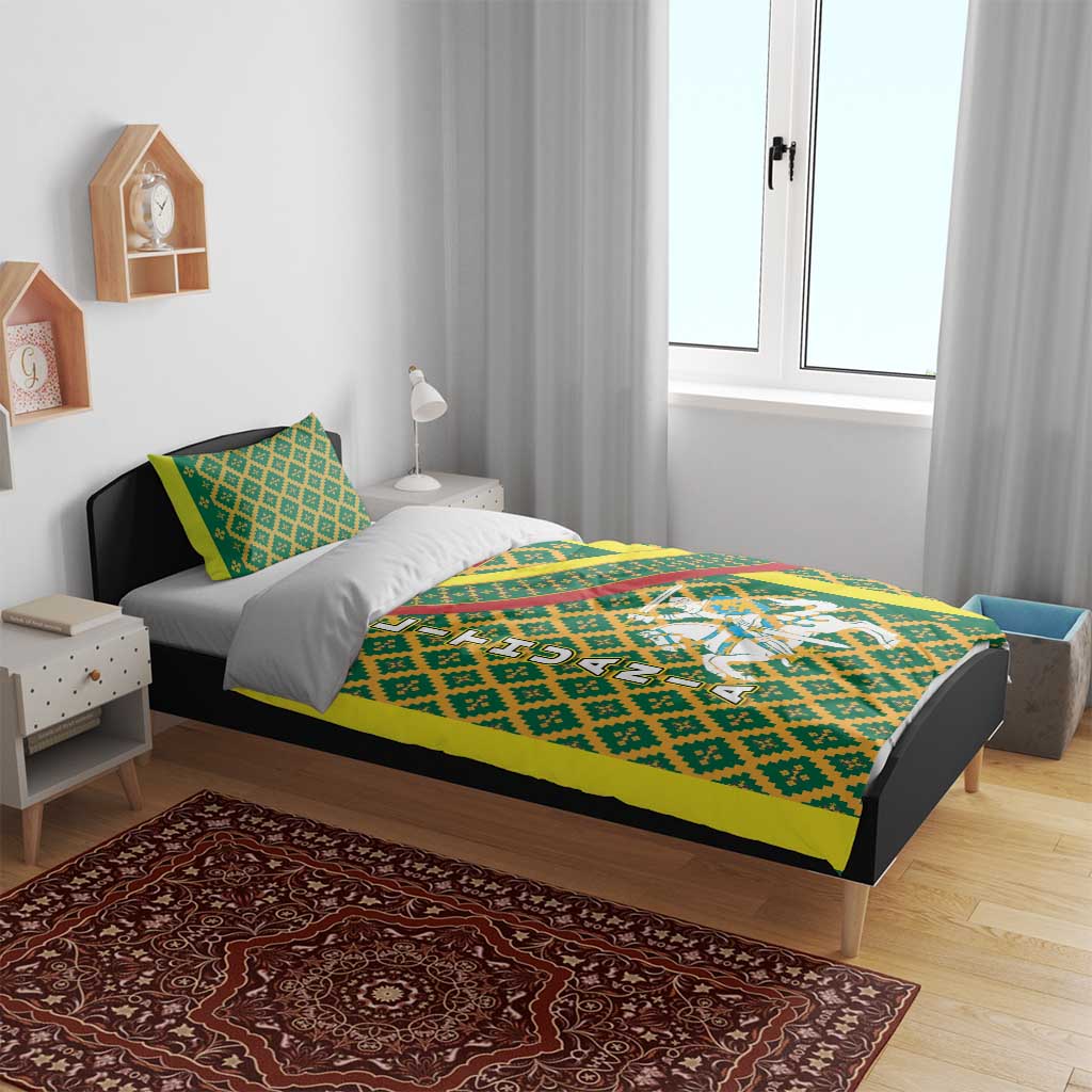 Lithuania Knight Pattern Bedding Set with Traditional Green Yellow Red Design and Vytis Emblem - Wonder Print Shop