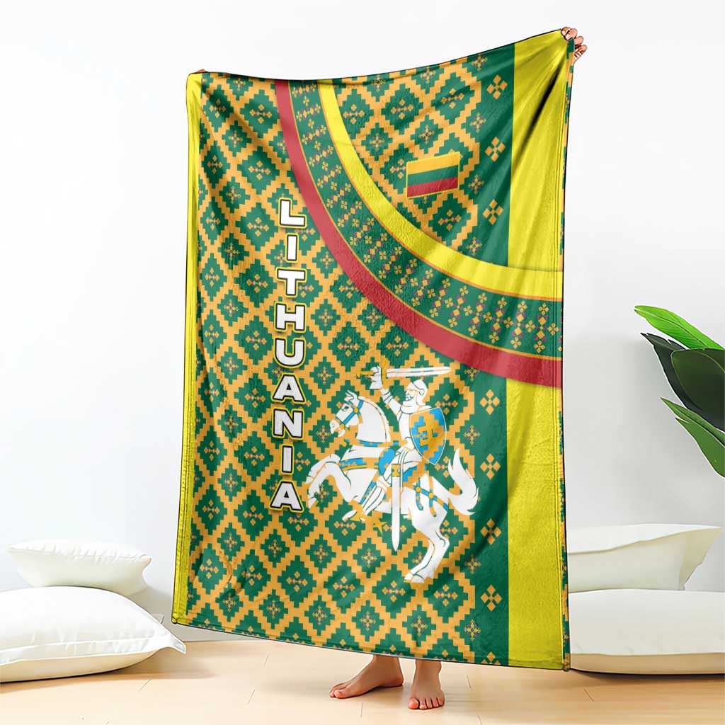 Lithuania Knight Pattern Blanket with Traditional Green Yellow Red Design and Vytis Emblem - Wonder Print Shop