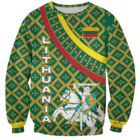 Lithuania Knight Pattern Sweatshirt with Traditional Green Yellow Red Design and Vytis Emblem - Wonder Print Shop
