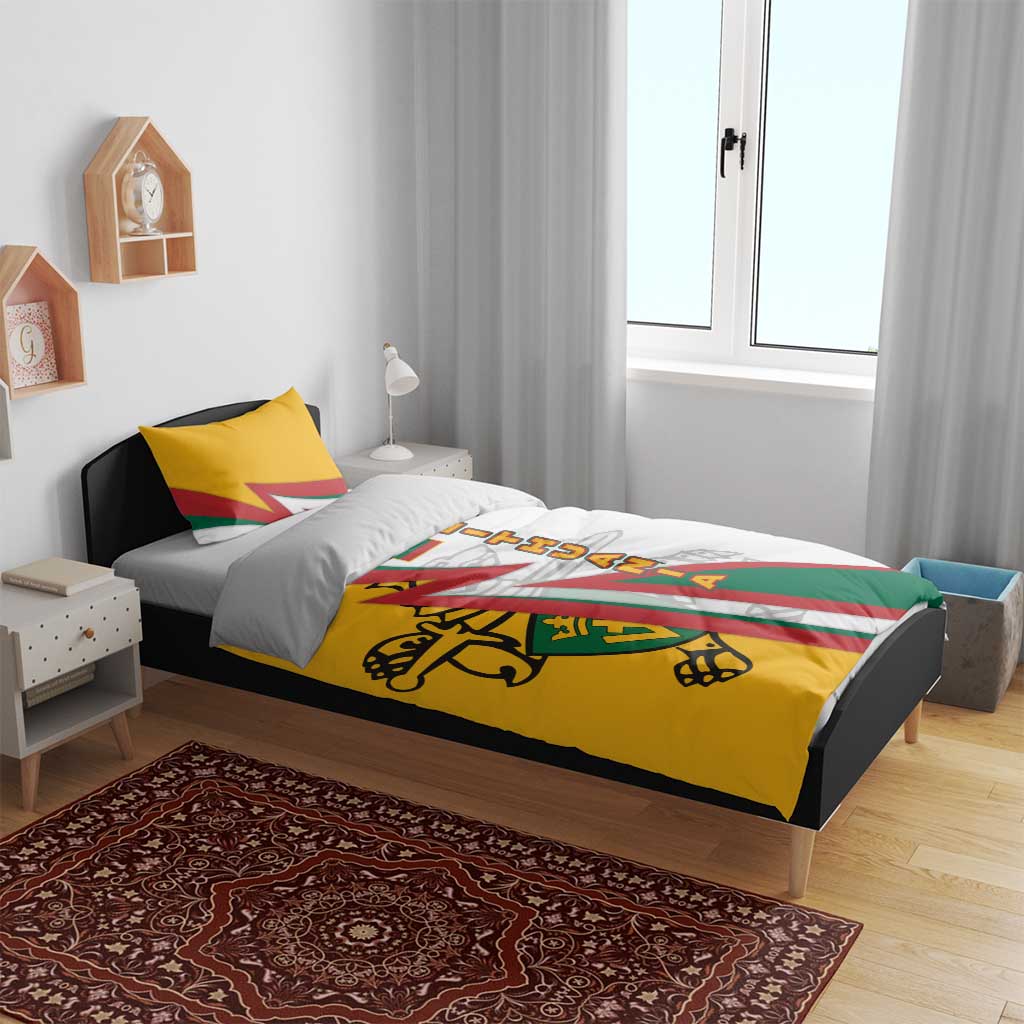Lithuania Flag Colors Bedding Set with Vytis Knight Design and Bold Lightning Motif - Wonder Print Shop