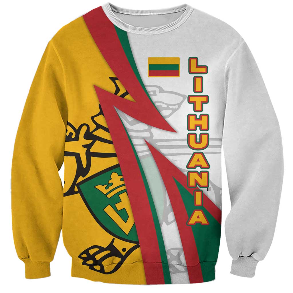 Sweatshirt with Lithuania flag stripes, lightning bolt and Vytis crest graphic, multicolor