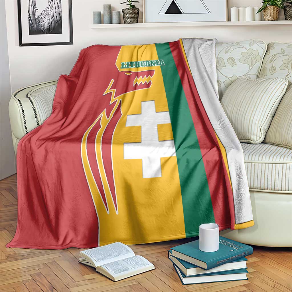 Red Lithuania flag-style blanket with Vytis cross emblem, tricolor bands and Lithuania text