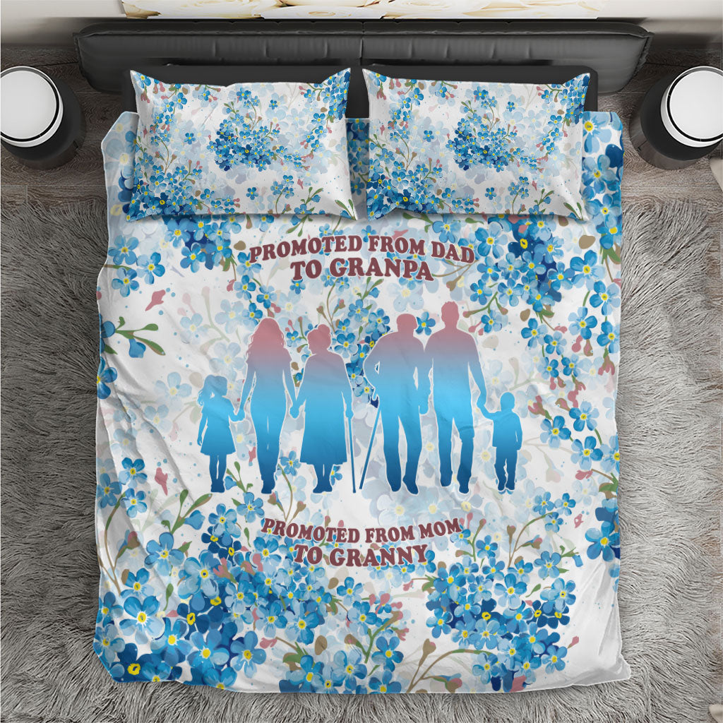Promoted To Grandparents Bedding Set Family Generations Blue Floral Silhouette Art
