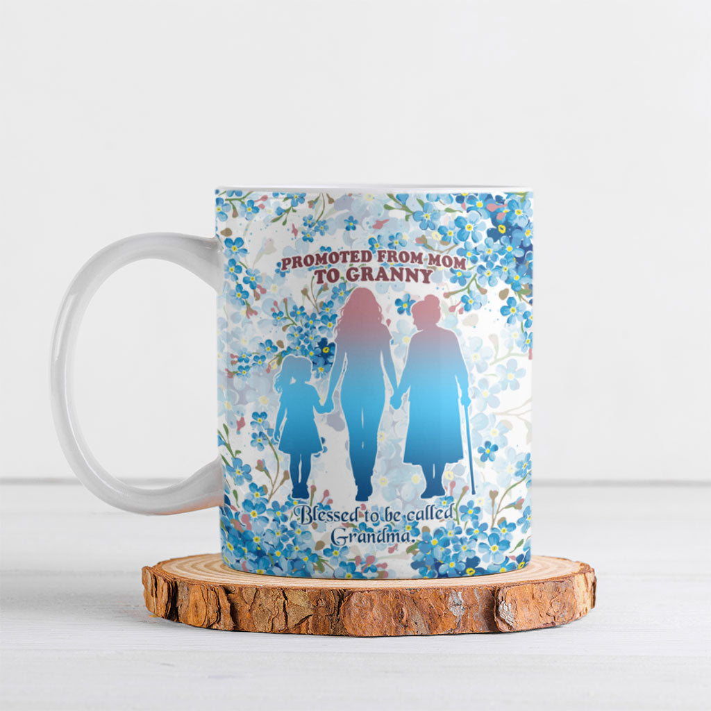 Promoted To Grandparents Ceramic Mug Family Generations Blue Floral Silhouette Art