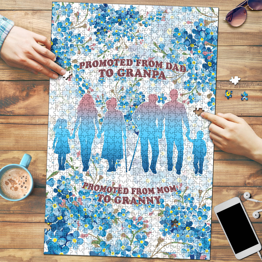 Promoted To Grandparents Puzzle Family Generations Blue Floral Silhouette Art