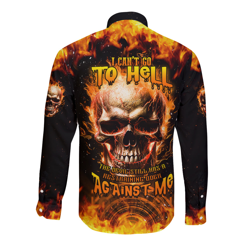 Magic Fire Skull Long Sleeve Button Shirt I Can't Go To Hell The Devil Still Has A Rest Training Oder Against Me - Wonder Print Shop