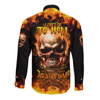 Long-sleeve button shirt with back skull and flames graphic, black/orange gradient