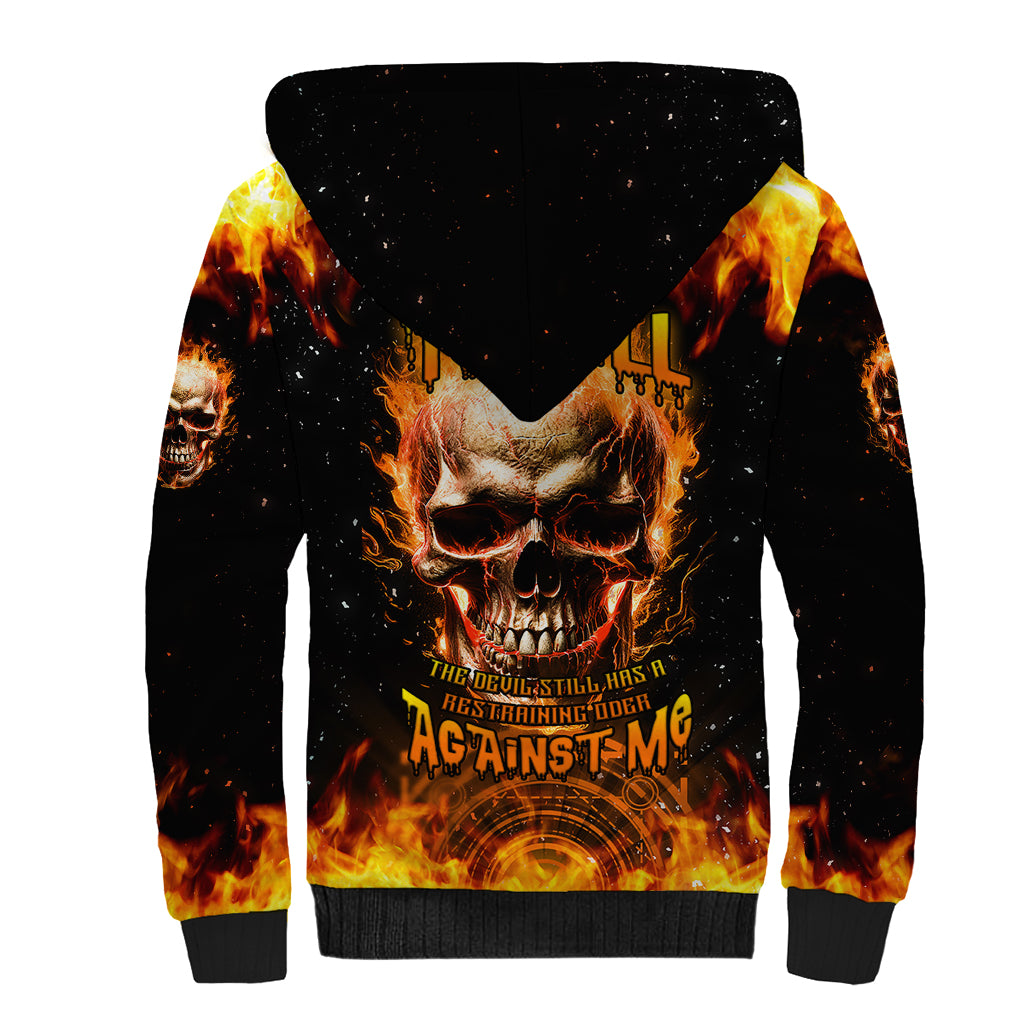 Magic Fire Skull Sherpa Hoodie I Can't Go To Hell The Devil Still Has A Rest Training Oder Against Me - Wonder Print Shop