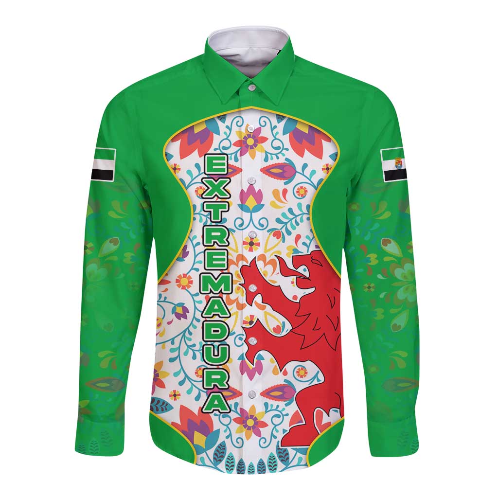 Extremadura Flag Long Sleeve Button Shirt Autonomous Community of Spain - Wonder Print Shop