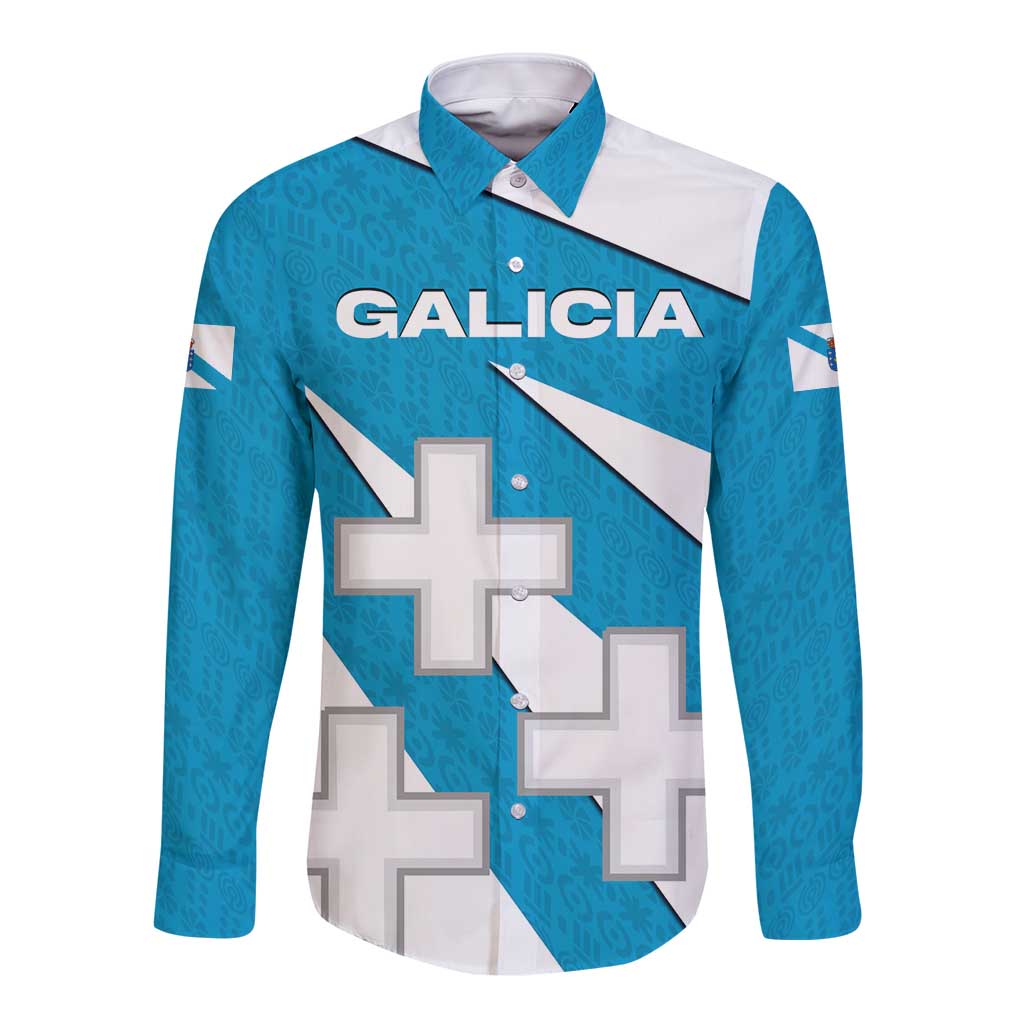 Galicia Flag Long Sleeve Button Shirt Autonomous Community of Spain - Wonder Print Shop