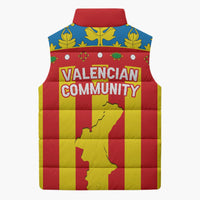 Valencian Community flag sleeveless puffer vest with red collar and front zipper