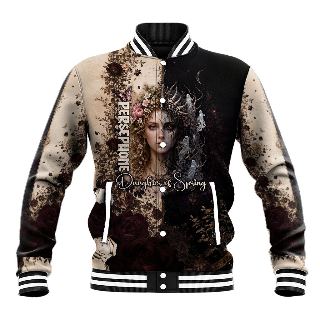 Persephone Daughter Of Spring Queen Of The Underworld Baseball Jacket Greek Mythology Goddess Dark Floral Vintage