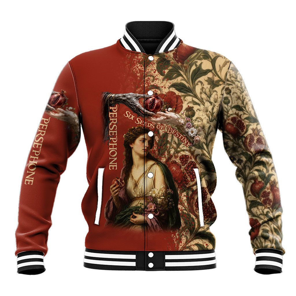 Persephone Six Seeds Of Destiny Bound By The Earth Baseball Jacket Greek Mythology Pomegranate Goddess Vintage Floral