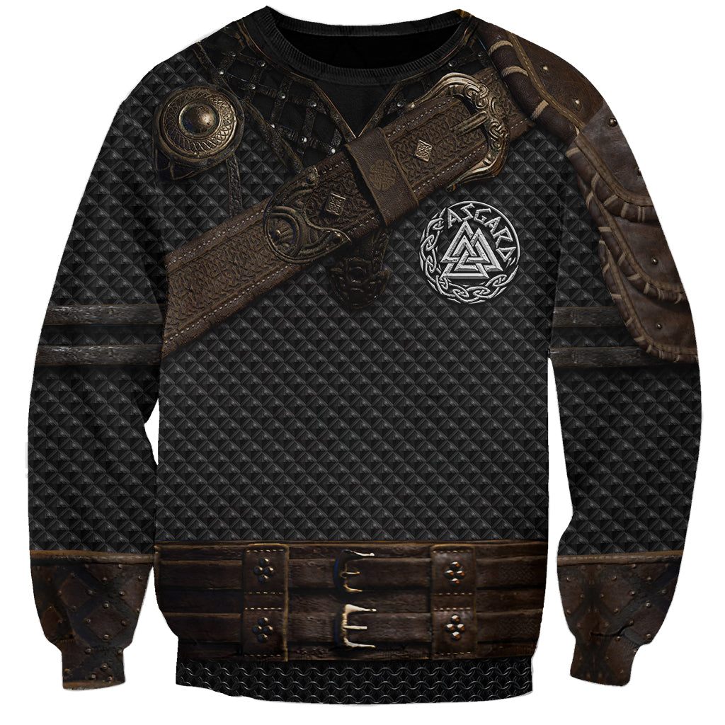 Dark Viking-style sweatshirt with Vegvisir emblem and faux leather belt straps