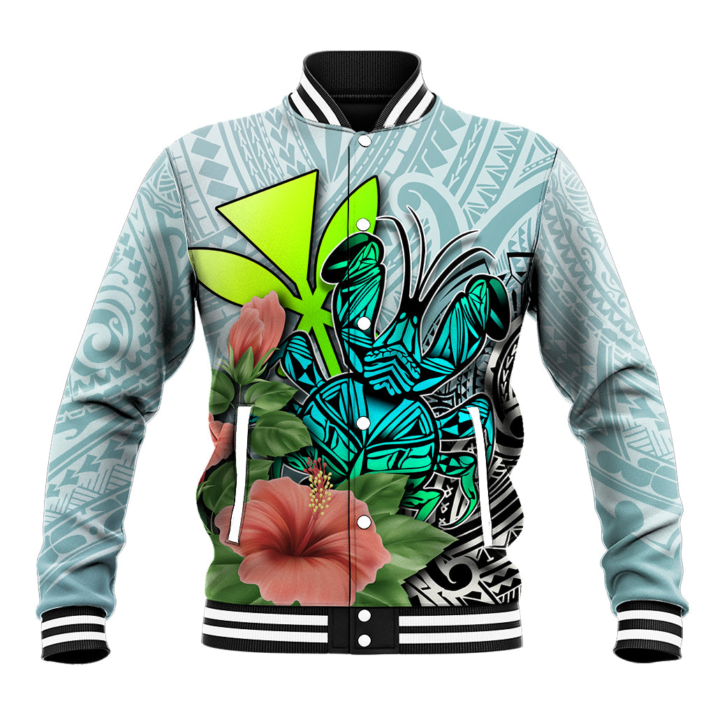 Multicolor tropical crab tribal baseball jacket with snap front and ribbed collar