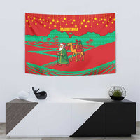 Mauritania Christmas Tapestry with Santa Claus Camel Gift Boxes Starry Sky and Desert Pattern Design - Wonder Print Shop