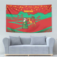 Mauritania Christmas Tapestry with Santa Claus Camel Gift Boxes Starry Sky and Desert Pattern Design - Wonder Print Shop