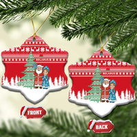 Belarus Christmas Ceramic Ornament with Ded Moroz Snow Maiden Christmas Tree and Nordic Pattern Design - Wonder Print Shop