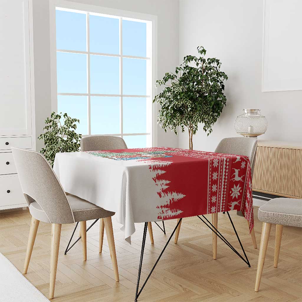 Belarus Christmas Tablecloth with Ded Moroz Snow Maiden Christmas Tree and Nordic Pattern Design - Wonder Print Shop