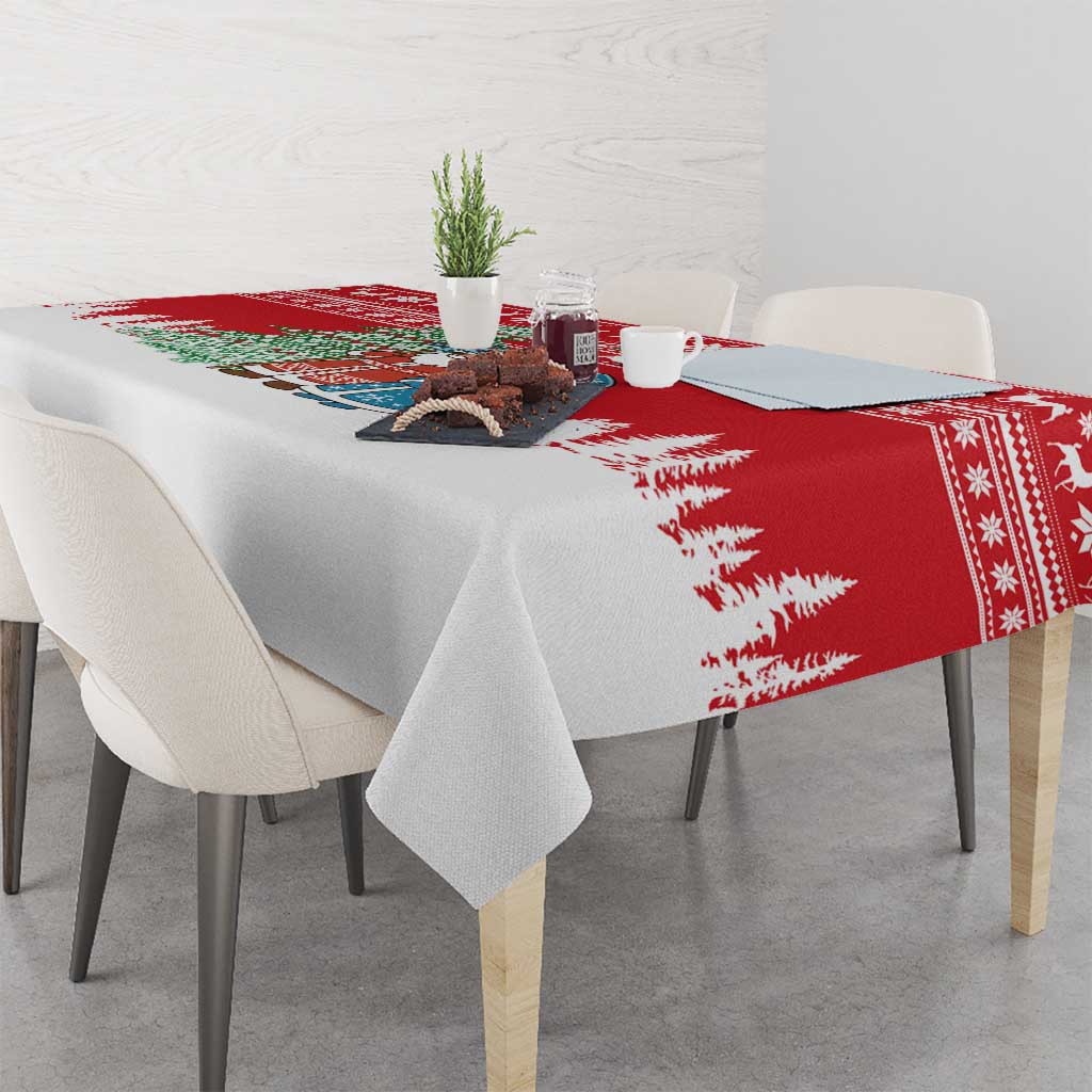 Belarus Christmas Tablecloth with Ded Moroz Snow Maiden Christmas Tree and Nordic Pattern Design - Wonder Print Shop