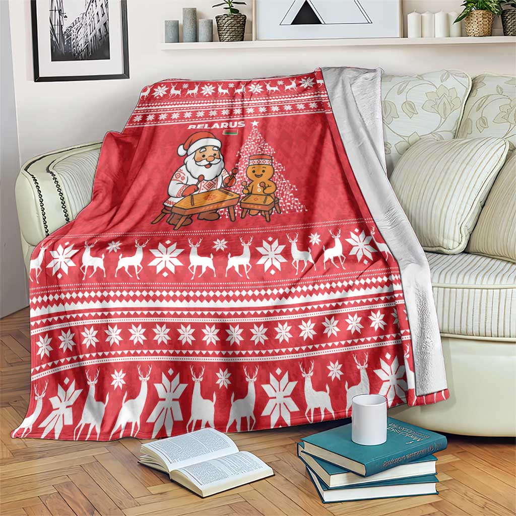 Belarus Christmas Blanket with Santa Gingerbread Playing Chess National Emblem and Nordic Pattern Design - Wonder Print Shop