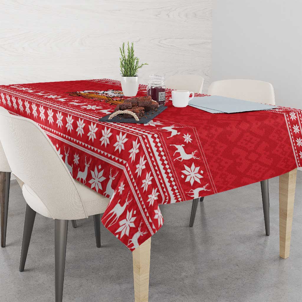 Belarus Christmas Tablecloth with Santa Gingerbread Playing Chess National Emblem and Nordic Pattern Design - Wonder Print Shop