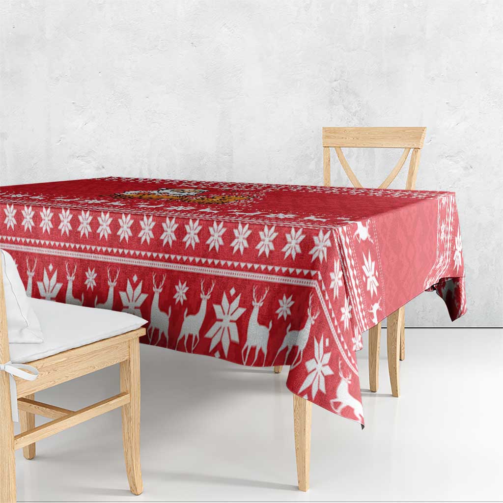Belarus Christmas Tablecloth with Santa Gingerbread Playing Chess National Emblem and Nordic Pattern Design - Wonder Print Shop