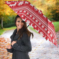 Belarus Christmas Umbrella with Santa Gingerbread Playing Chess National Emblem and Nordic Pattern Design - Wonder Print Shop
