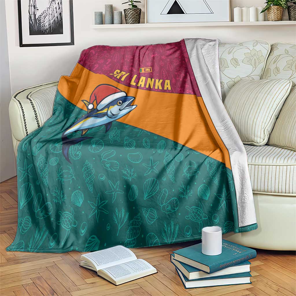 Sri Lanka Christmas Blanket with Santa Hat Fish Ocean Icons and Tri Color Festive Design - Wonder Print Shop