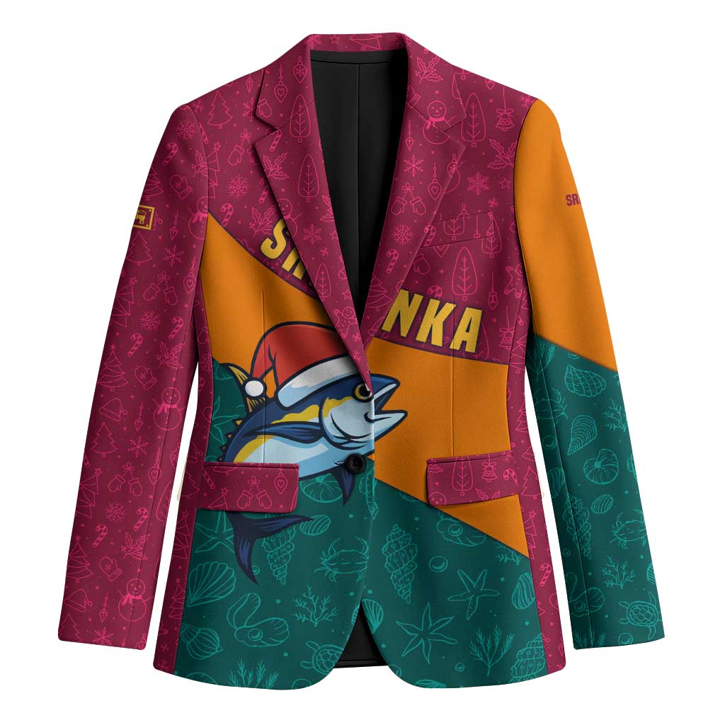 Sri Lanka Christmas Blazer with Santa Hat Fish Ocean Icons and Tri Color Festive Design - Wonder Print Shop