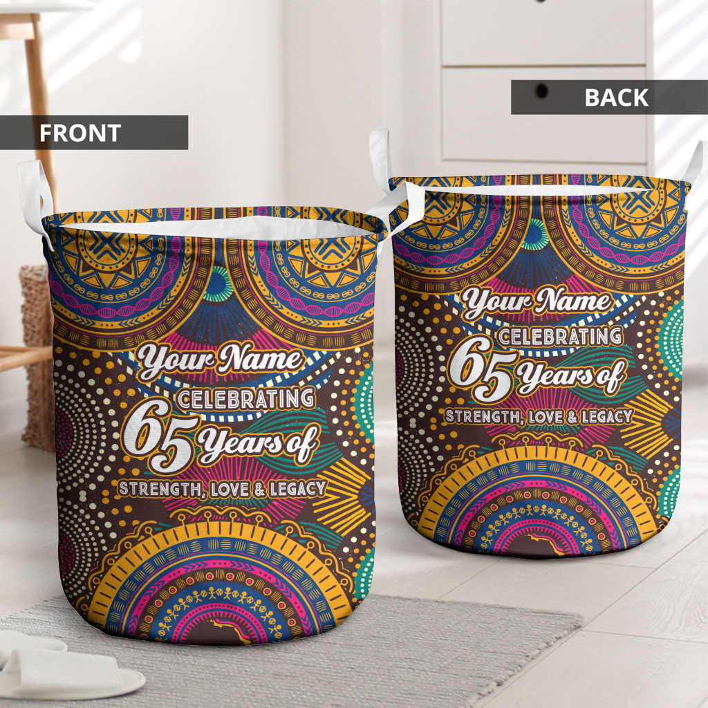 Personalized African 65th Birthday Black Excellence Laundry Basket Vibrant Traditional Tribal Geometric Patterns