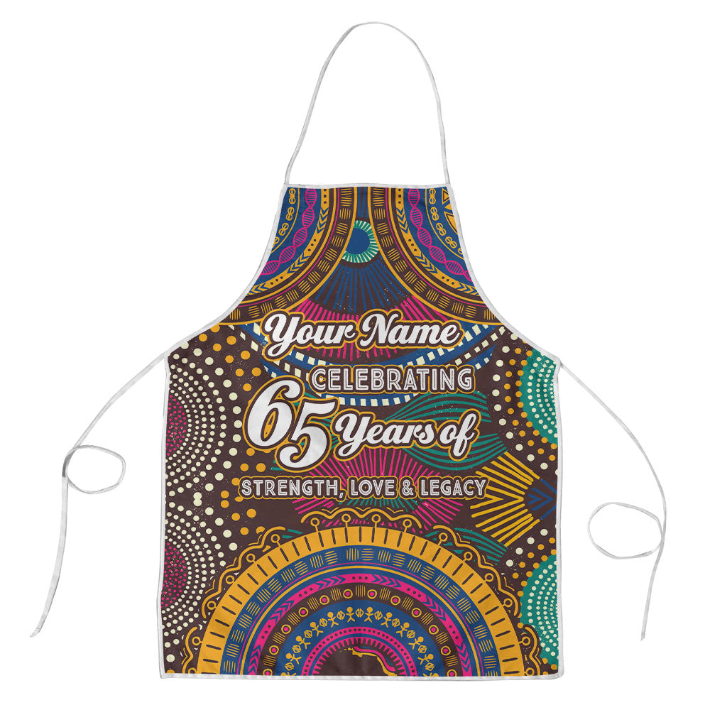 Personalized African 65th Birthday Black Excellence Apron Vibrant Traditional Tribal Geometric Patterns
