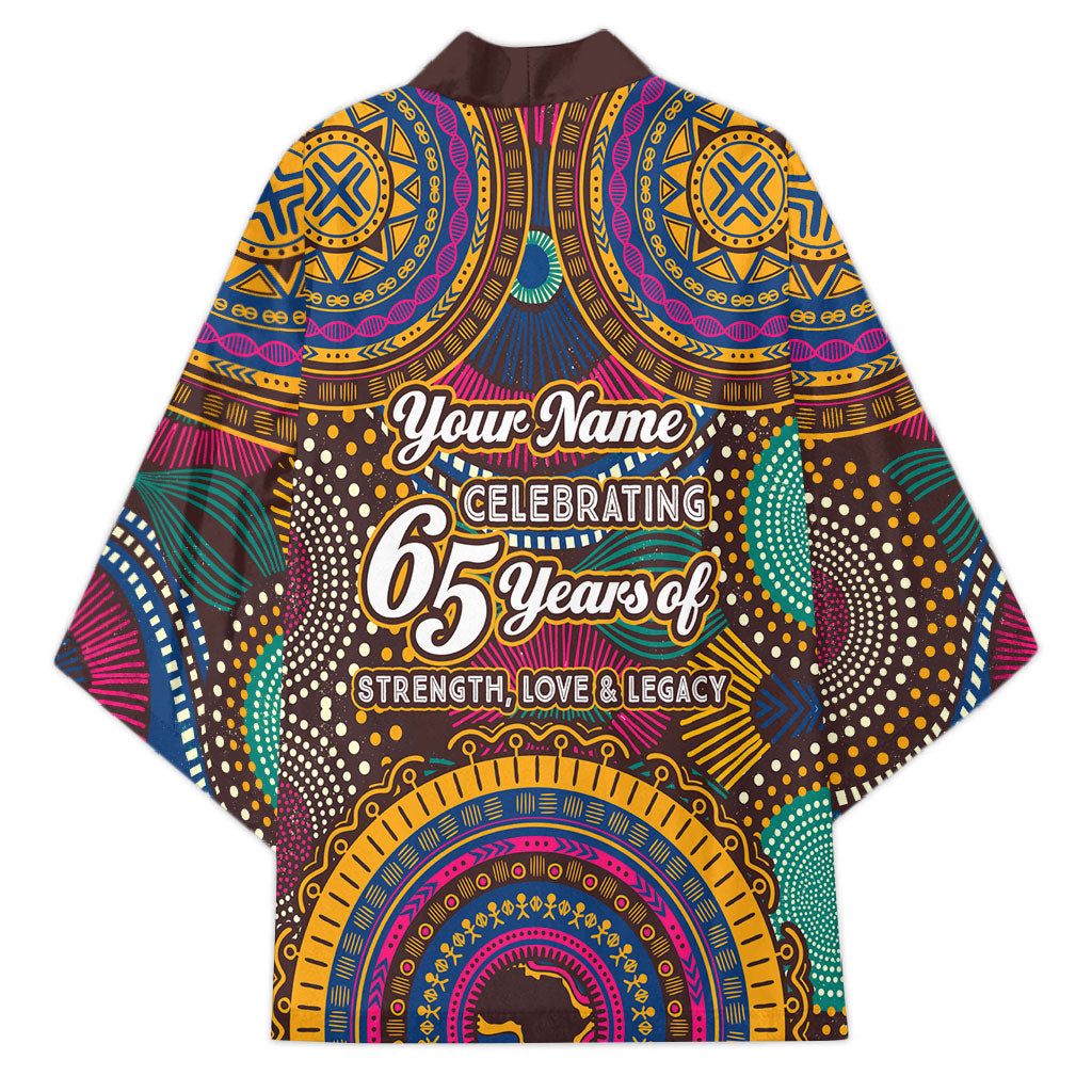 Personalized African 65th Birthday Black Excellence Kimono Vibrant Traditional Tribal Geometric Patterns