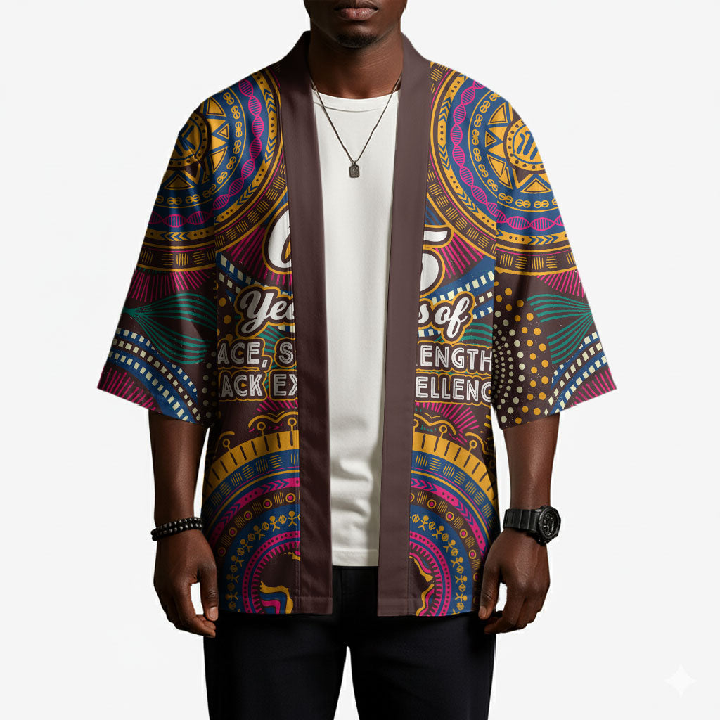 Personalized African 65th Birthday Black Excellence Kimono Vibrant Traditional Tribal Geometric Patterns