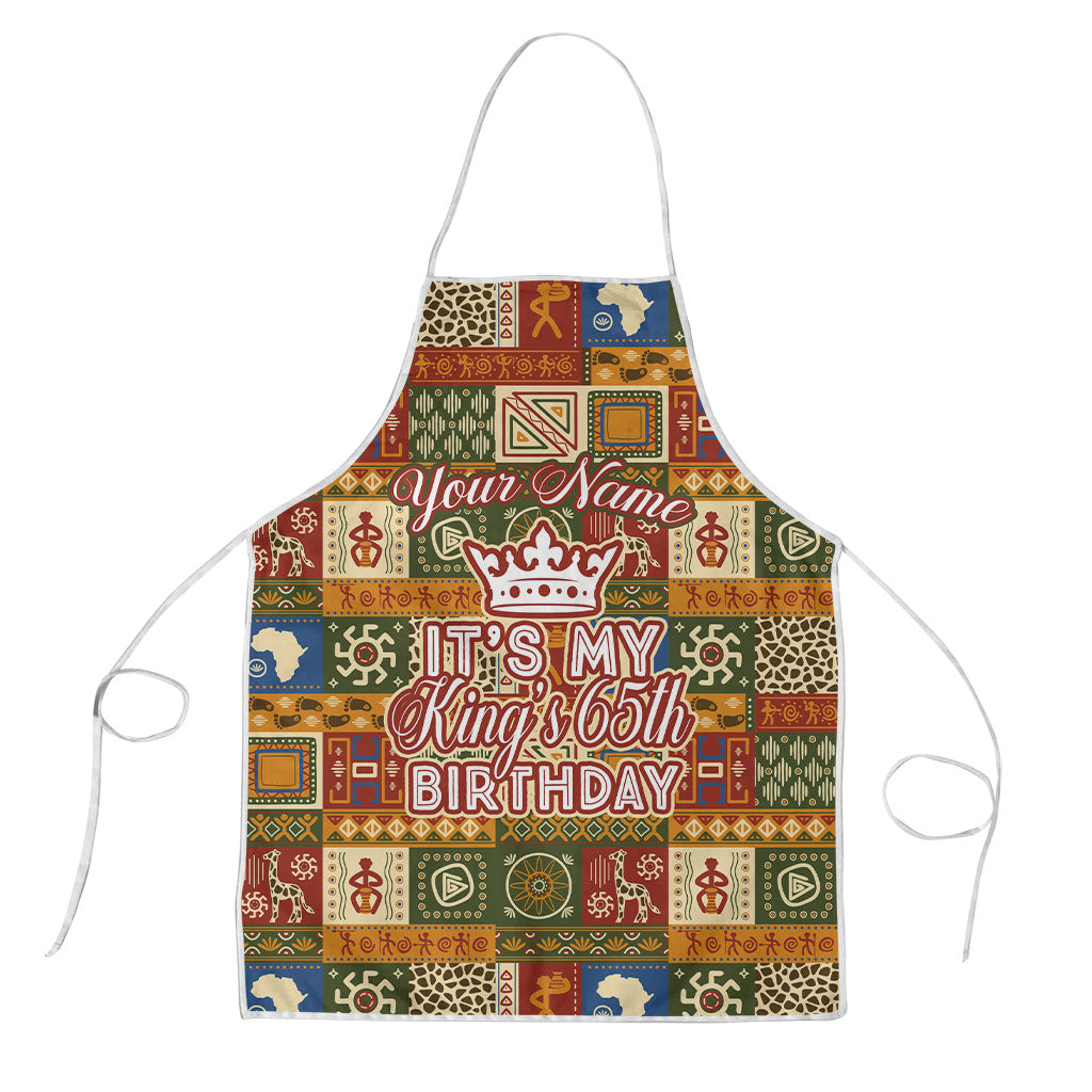 Personalized African King's 65th Birthday Apron Traditional Ethnic Patchwork Safari Animals