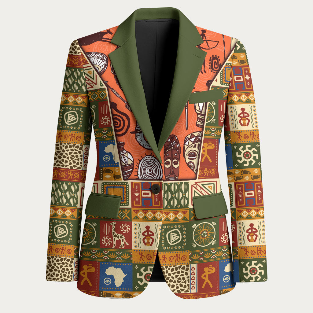 Personalized African King's 65th Birthday Blazer Traditional Ethnic Patchwork Safari Animals