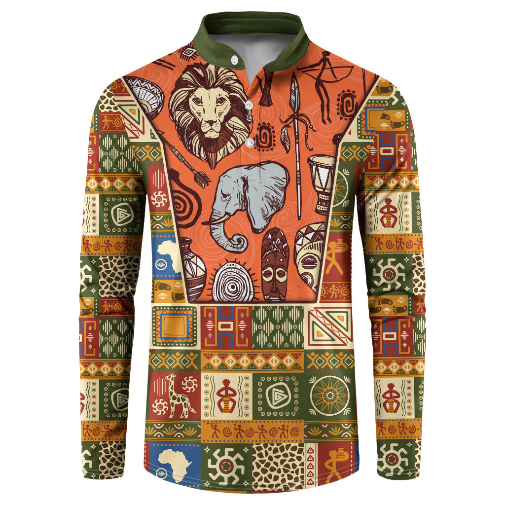 Personalized African King's 65th Birthday Button Sweatshirt Traditional Ethnic Patchwork Safari Animals