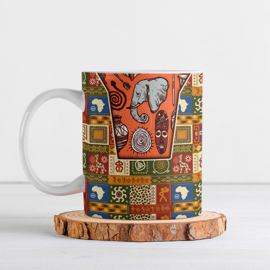 Personalized African King's 65th Birthday Ceramic Mug Traditional Ethnic Patchwork Safari Animals