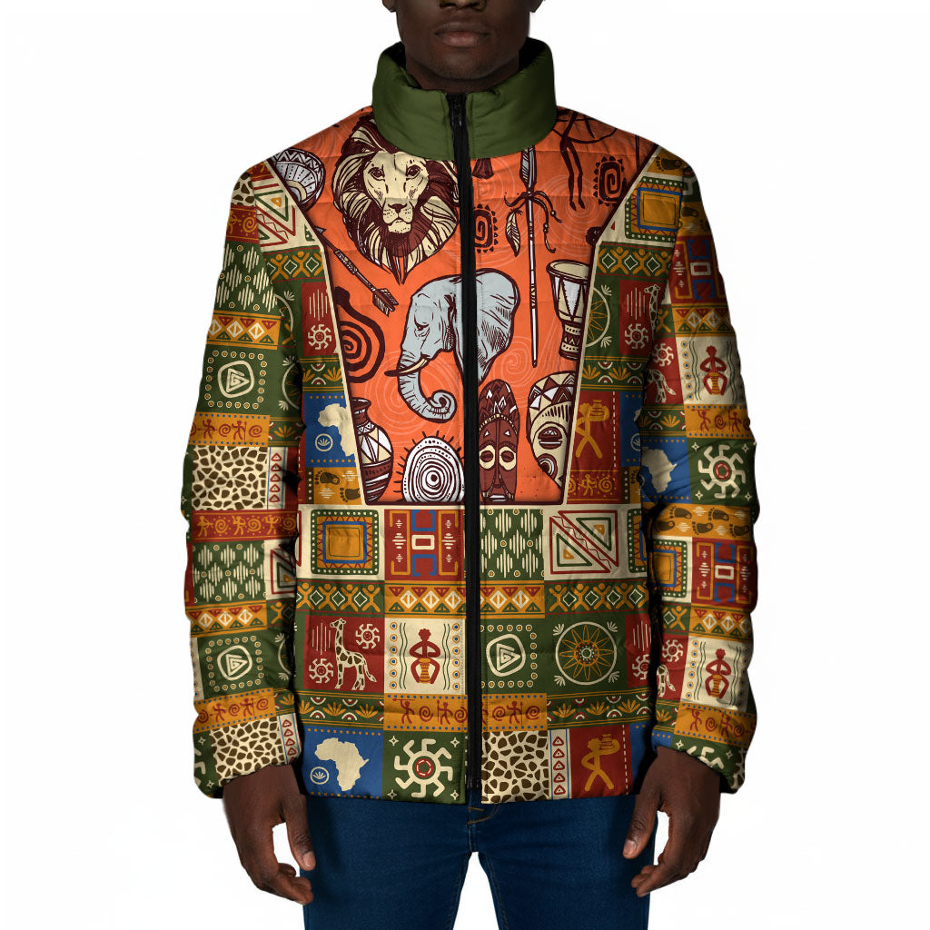 Personalized African King's 65th Birthday Padded Jacket Traditional Ethnic Patchwork Safari Animals