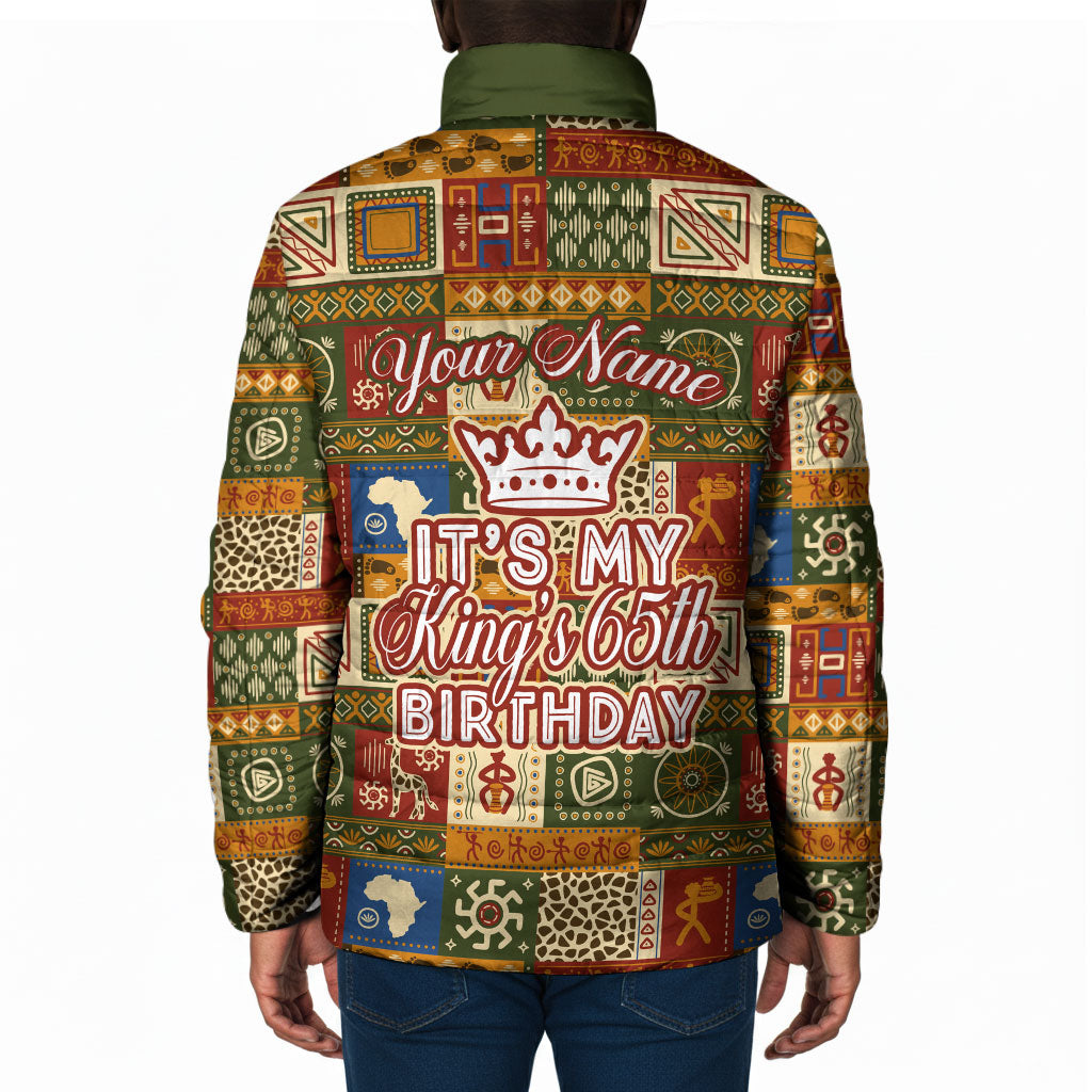 Personalized African King's 65th Birthday Padded Jacket Traditional Ethnic Patchwork Safari Animals