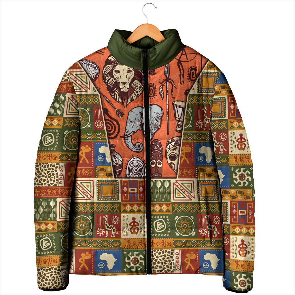 Personalized African King's 65th Birthday Padded Jacket Traditional Ethnic Patchwork Safari Animals