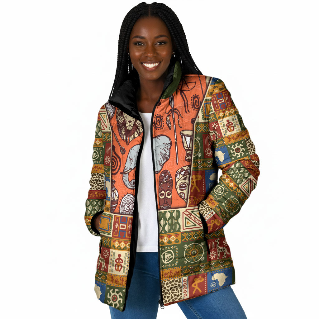 Personalized African King's 65th Birthday Padded Jacket Traditional Ethnic Patchwork Safari Animals