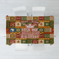 Personalized African King's 65th Birthday Tablecloth Traditional Ethnic Patchwork Safari Animals