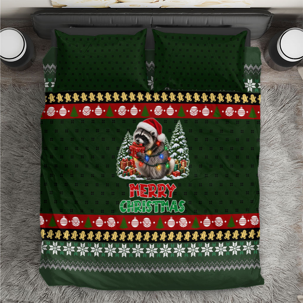 Jimothy the Raccoon Christmas Lights Bedding Set Festive Pattern Winter Wildlife