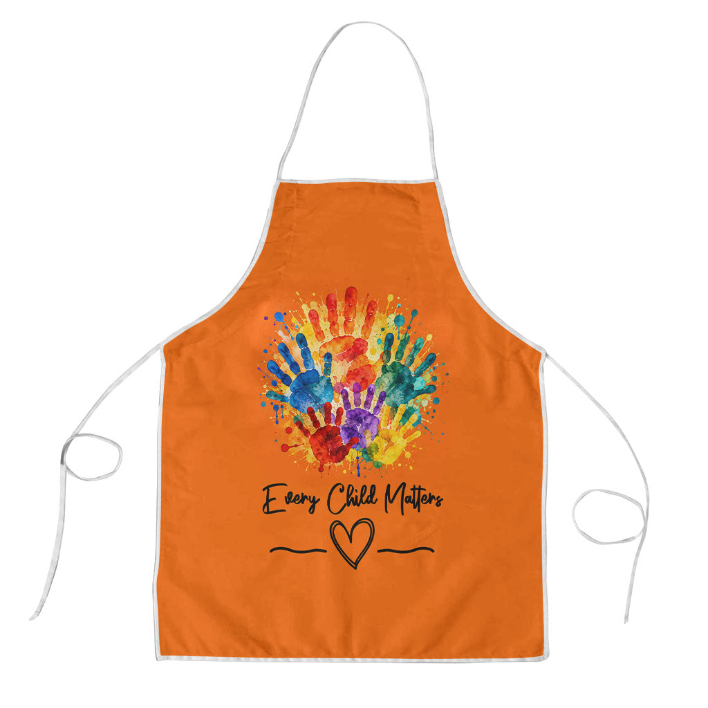 Orange Shirt Day Apron Indigenous Handprint Feather Watercolor
