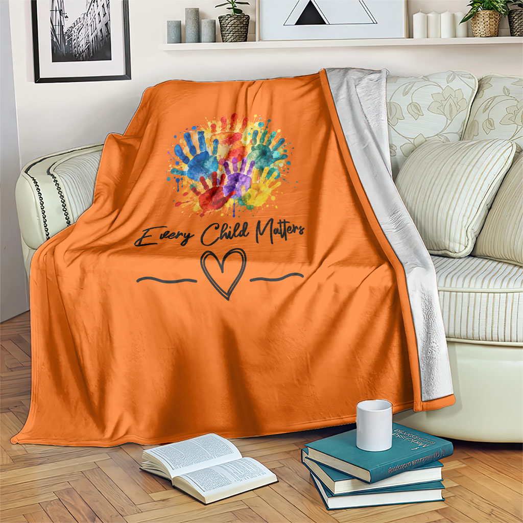 Orange Shirt Day Blanket Indigenous Handprint Feather Watercolor