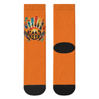 Orange Shirt Day Crew Socks Indigenous Handprint Feather Watercolor