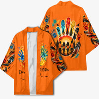 Orange Shirt Day Kimono Indigenous Handprint Feather Watercolor